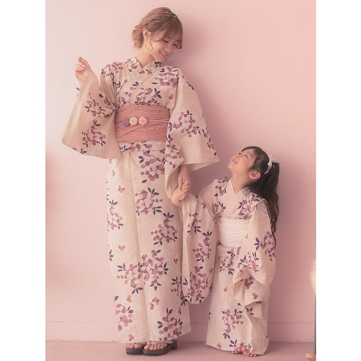 親子浴衣KIDS◎クリーム地×くすみチェリーブロッサム浴衣2点