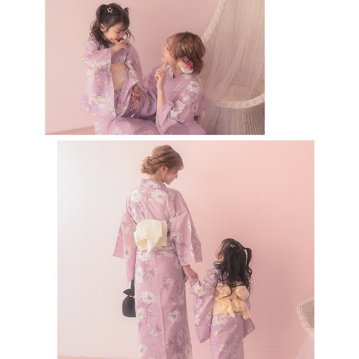 親子浴衣KIDS◎ニュアンス牡丹愛らしカラー浴衣2点セット 浴衣