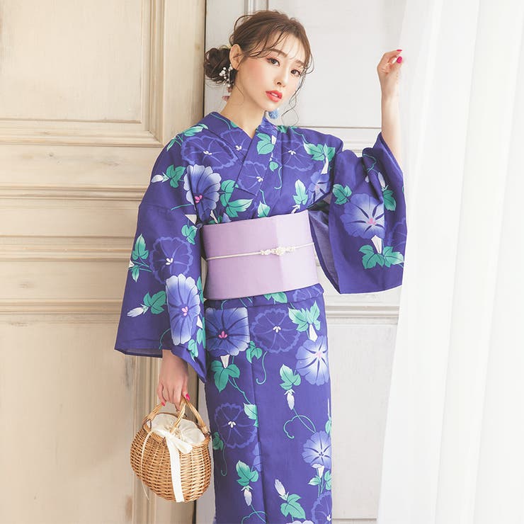 【未使用に近い】昭和レトロ♡縦長効果ストライプ♡グラデーション朝顔♡浴衣♡M 即日発送】【アウトレット】【浴衣】クリーム地xストライプ模様浴衣