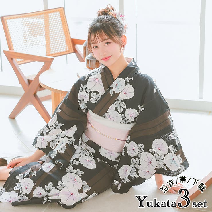ストライプ朝顔浴衣セット[gi1509] | レディースファッション