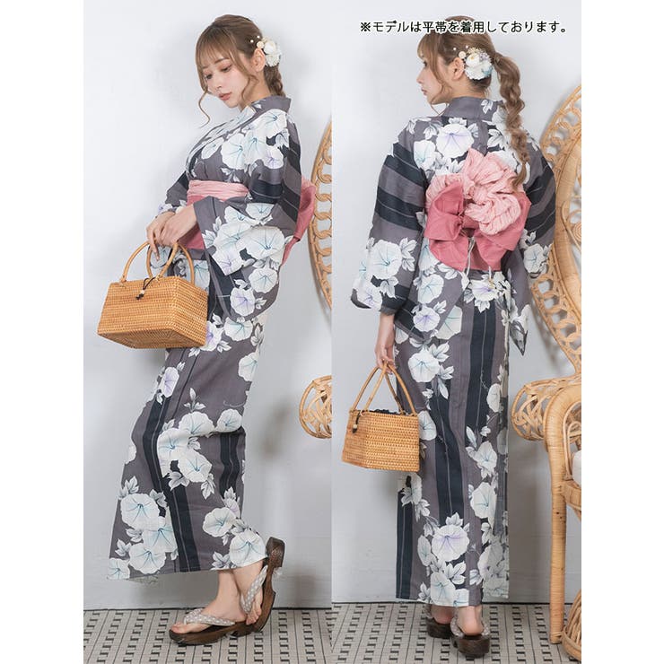 【5/27までの出品】ラスト1点‼️蓮葉風アート柄 モノトーン浴衣セット KIMONOMACHI 浴衣 レディース レトロ 3点 セット「椿 紺」 浴衣