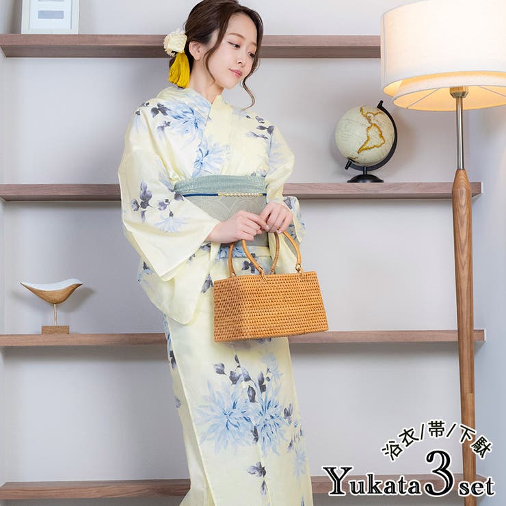 水彩デザイン菊柄浴衣3点セット レトロ浴衣 ガーリー浴衣 | Tika | 詳細画像1 