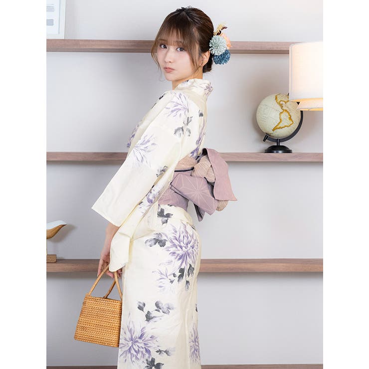 水彩ニュアンスパープル菊柄浴衣3点セット レトロ浴衣 ガーリー