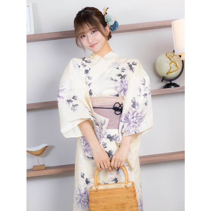 水彩ニュアンスパープル菊柄浴衣3点セット レトロ浴衣 ガーリー浴衣 | Tika | 詳細画像6 