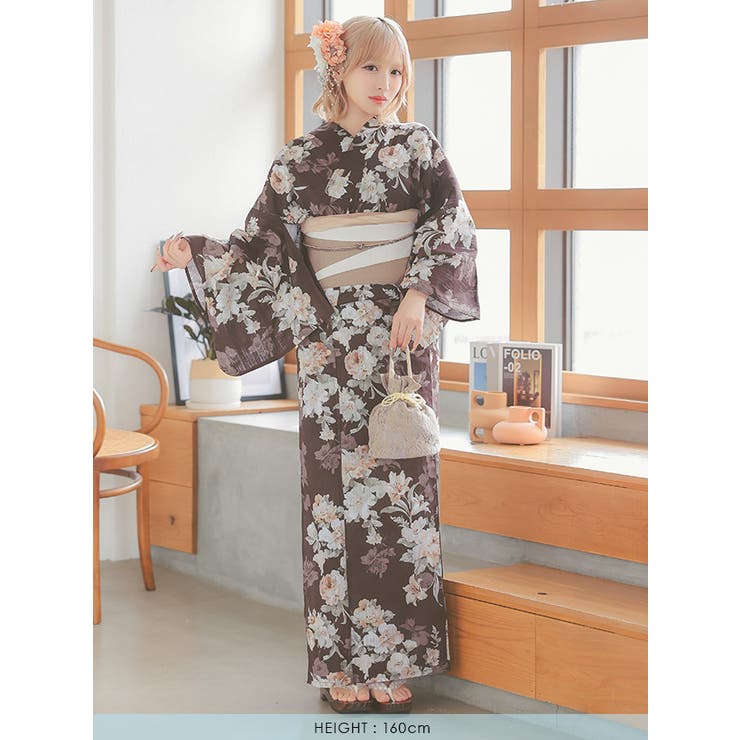 tika 浴衣セット エアリーブルーフェザー柄ガーリー浴衣3点セット 浴衣セット