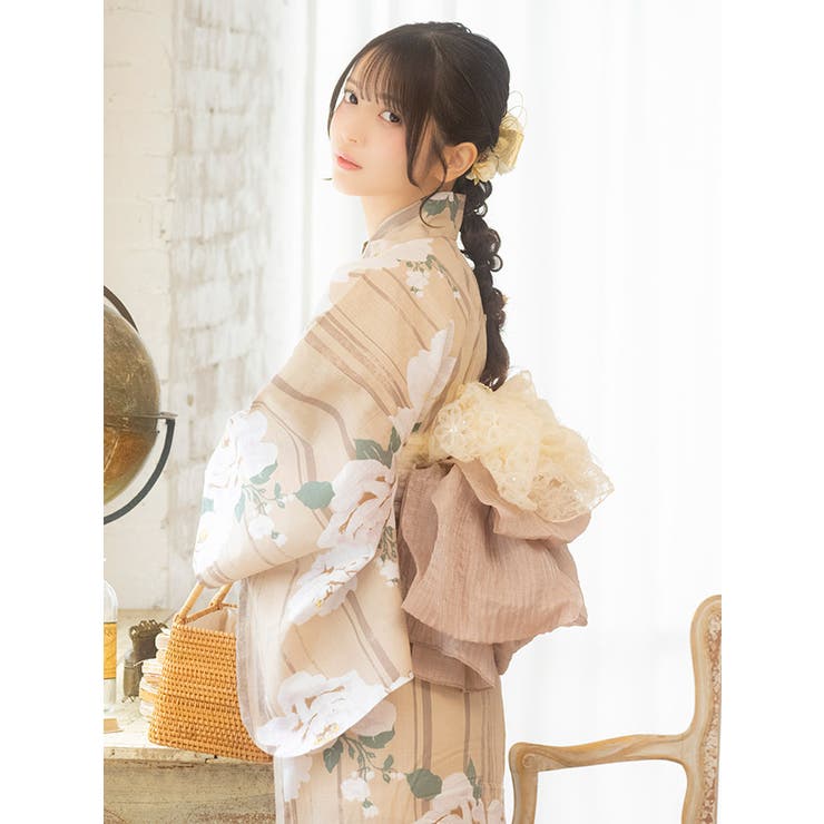 Tika 大輪牡丹レトロ縦縞浴衣2点セット 浴衣 | Tika | 詳細画像6 