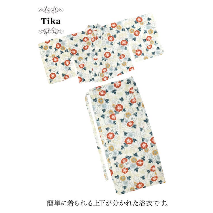 簡単着付け上下セパレート浴衣 涼カラー糸菊×金魚柄二部式浴衣