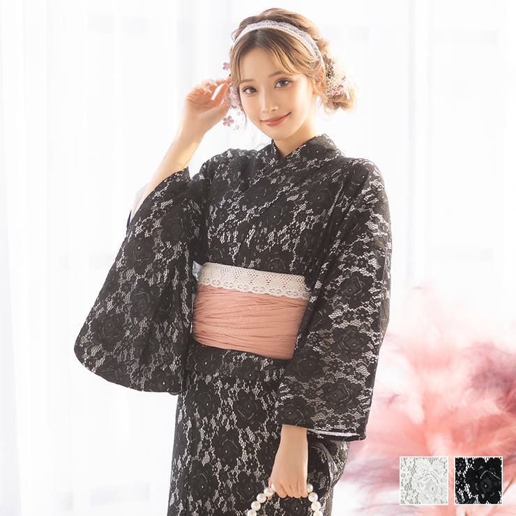 日本最大級 浴衣ジェンヌ 浴衣単品 高級 黒レース✖️白 総レース浴衣 