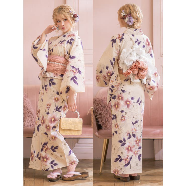 MA1.25 3点セット プリント浴衣 綿 椿の花（ふりふレディース