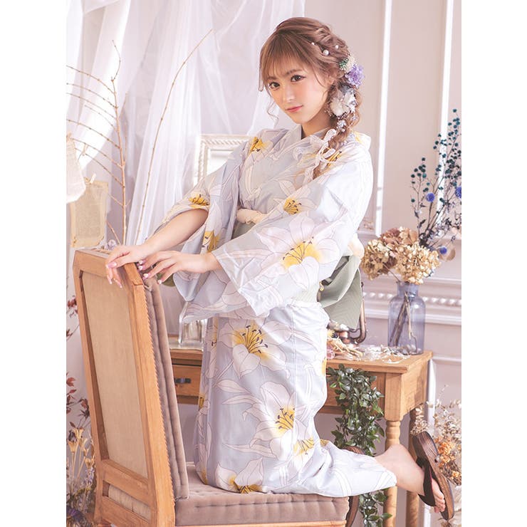 クリーム×大輪ニュアンスフラワー浴衣3点セット　Tika 楽天市場】Tika クリーム×大輪ニュアンスフラワー浴衣3点セット