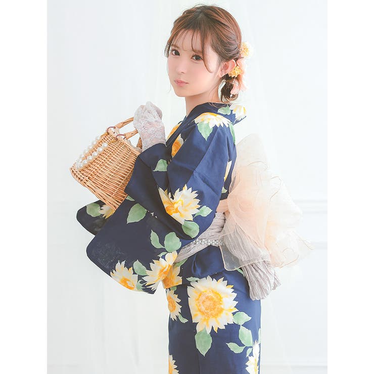 【お年玉セール特価】 グラデーション向日葵柄浴衣3点セット ガーリー浴衣 sweet浴衣 着物・浴衣