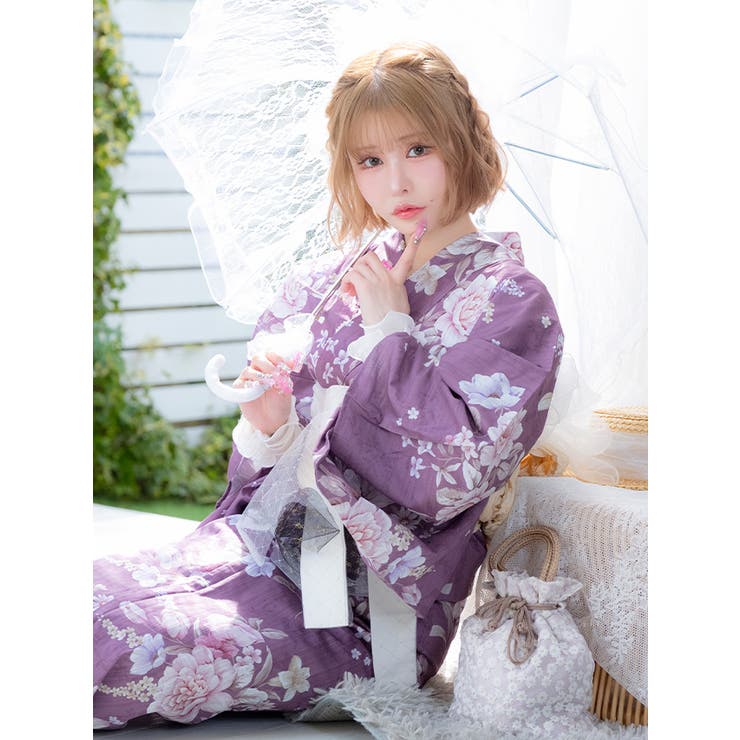 アンティークフラワー柄浴衣3点セット ガーリー浴衣 sweet浴衣[品番