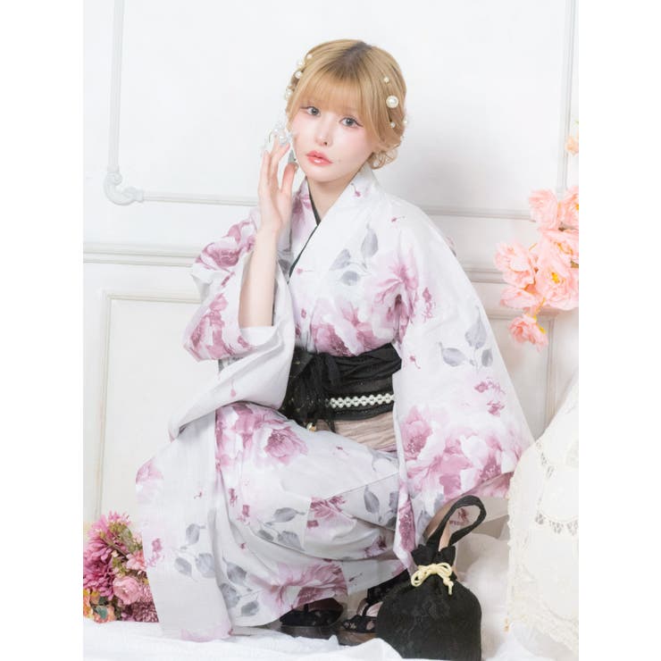 Tika ホワイト×ピンクフェミニン大輪牡丹浴衣2点セット 浴衣 | Tika | 詳細画像7 