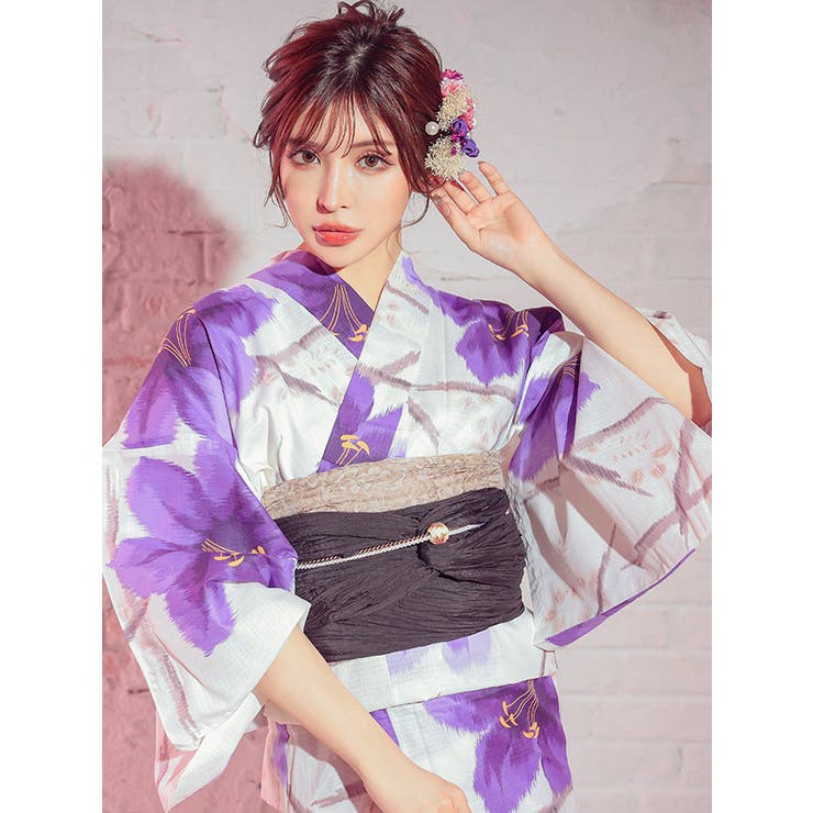 クリーム×大輪ニュアンスフラワー浴衣3点セット　Tika クリーム×大輪ニュアンスフラワー浴衣3点セット 浴衣セット