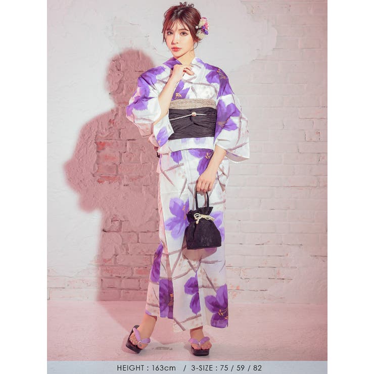 クリーム×大輪ニュアンスフラワー浴衣3点セット　Tika 楽天市場】Tika クリーム×大輪ニュアンスフラワー浴衣3点セット