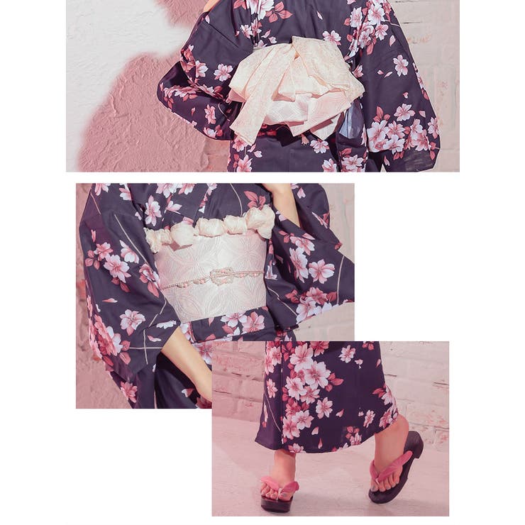 平帯】大人×愛らしカラー桜柄浴衣3点セット 浴衣セット レディース浴衣