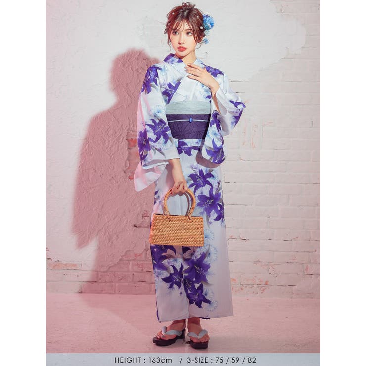 濃紺菖蒲柄浴衣3点セット 妖艶浴衣 粋浴衣[品番：XK000013442
