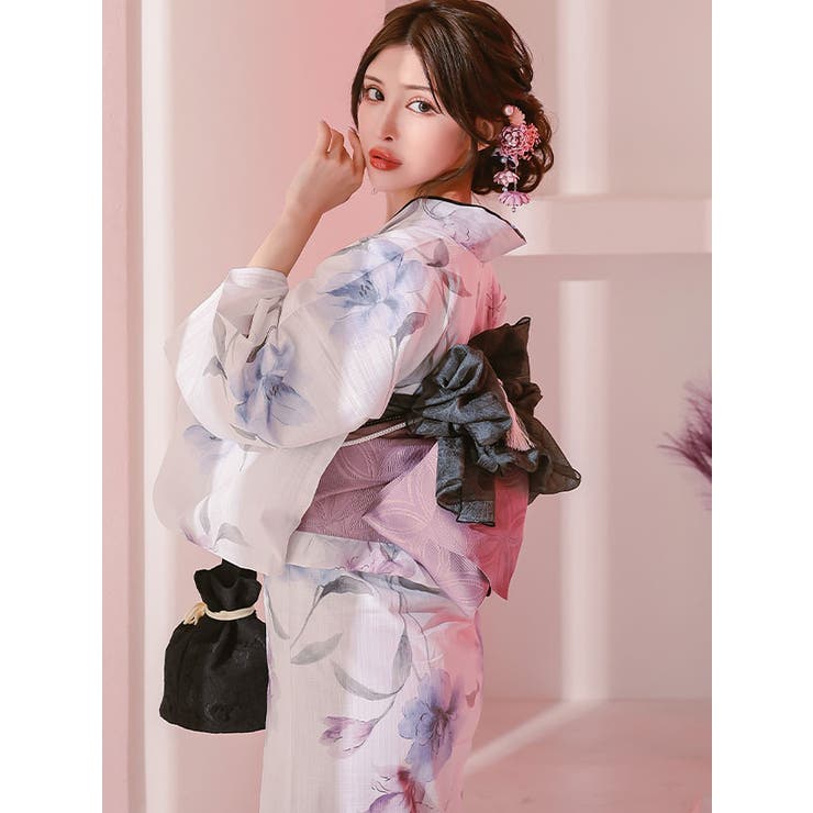水彩タッチフラワー浴衣3点セット 平帯 下駄 | Tika | 詳細画像3 