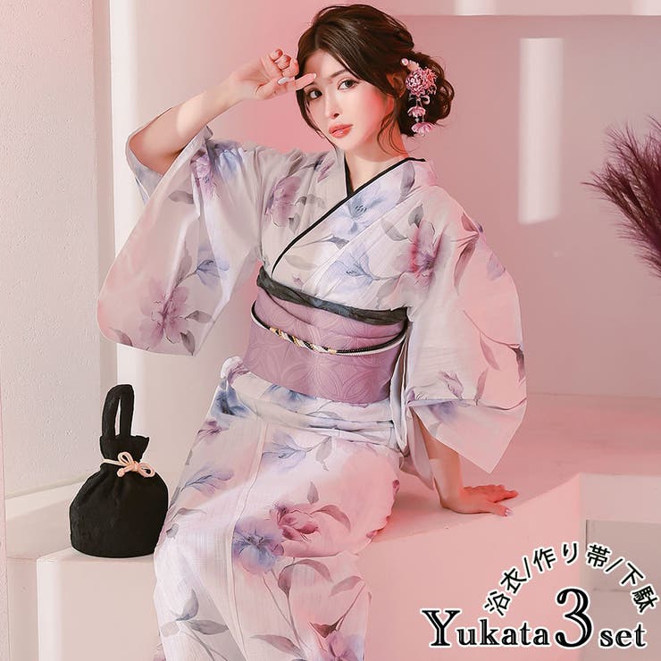 水彩タッチフラワー浴衣3点セット 作り帯 下駄 | Tika | 詳細画像1 