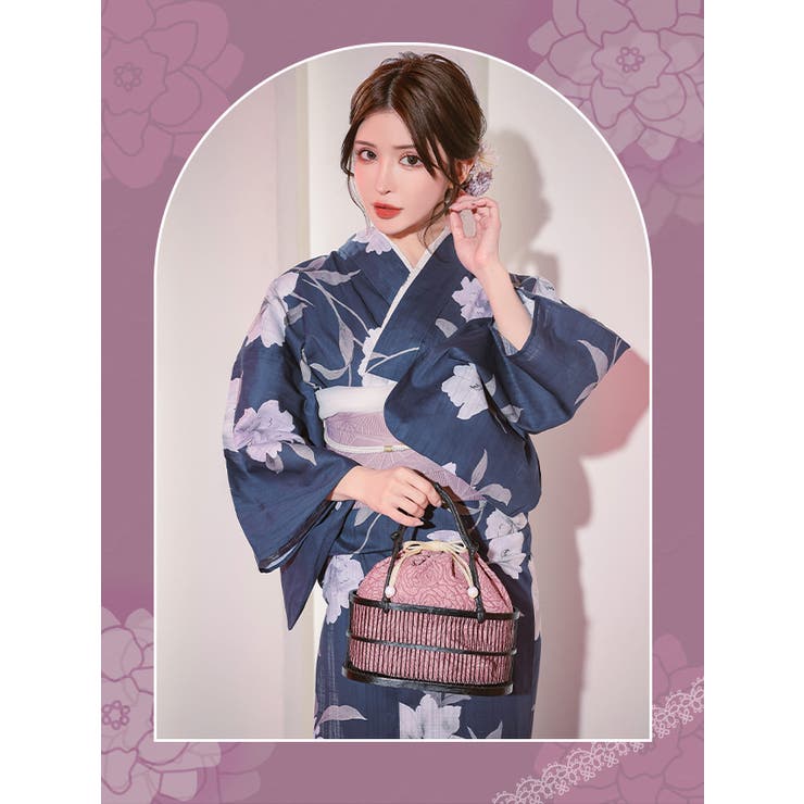 水彩タッチ大輪百合柄浴衣3点セット 浴衣セット レディース浴衣