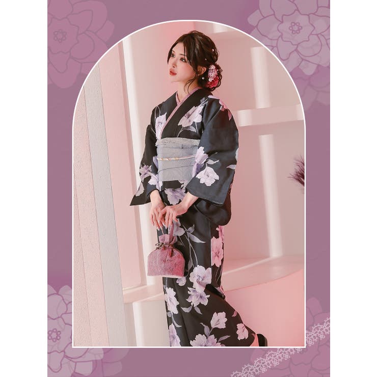 上品×ガーリーフラワー浴衣3点セット 浴衣セット レディース浴衣