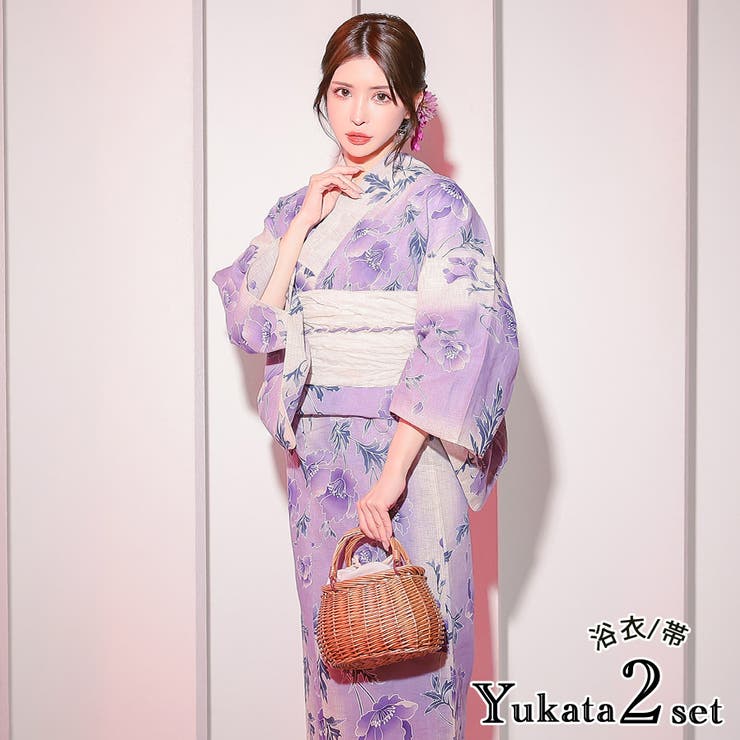 綿麻グラデーション×ポピー浴衣2点セット 浴衣セット レディース浴衣
