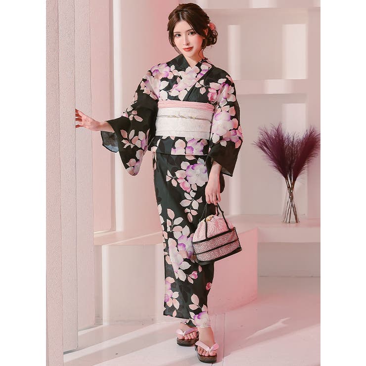 【最終値下げ】Tika 浴衣3点セット エアリーブルーフェザー柄ガーリー浴衣3点セット 浴衣セット