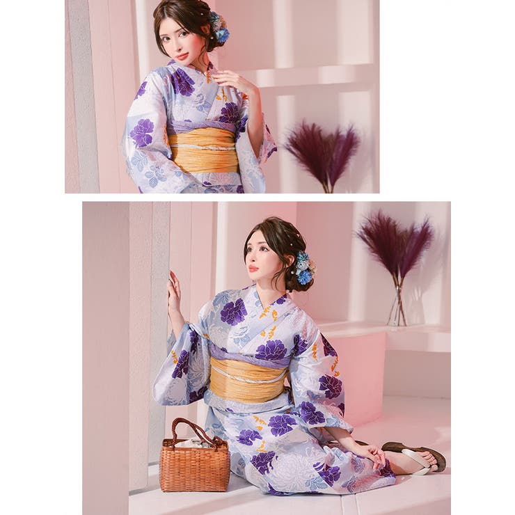ムラ染め×カラフル華やか乱菊柄浴衣2点セット浴衣セットレディース浴衣兵児帯妖艶浴衣ライトブルーゆんころTikaティカ
