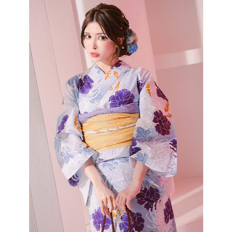 ムラ染め×カラフル華やか乱菊柄浴衣2点セット浴衣セットレディース浴衣兵児帯妖艶浴衣ライトブルーゆんころTikaティカ