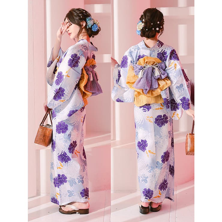 ネイビー 乱菊 モノトーン 帯 浴衣 ホワイト セット 2点セット