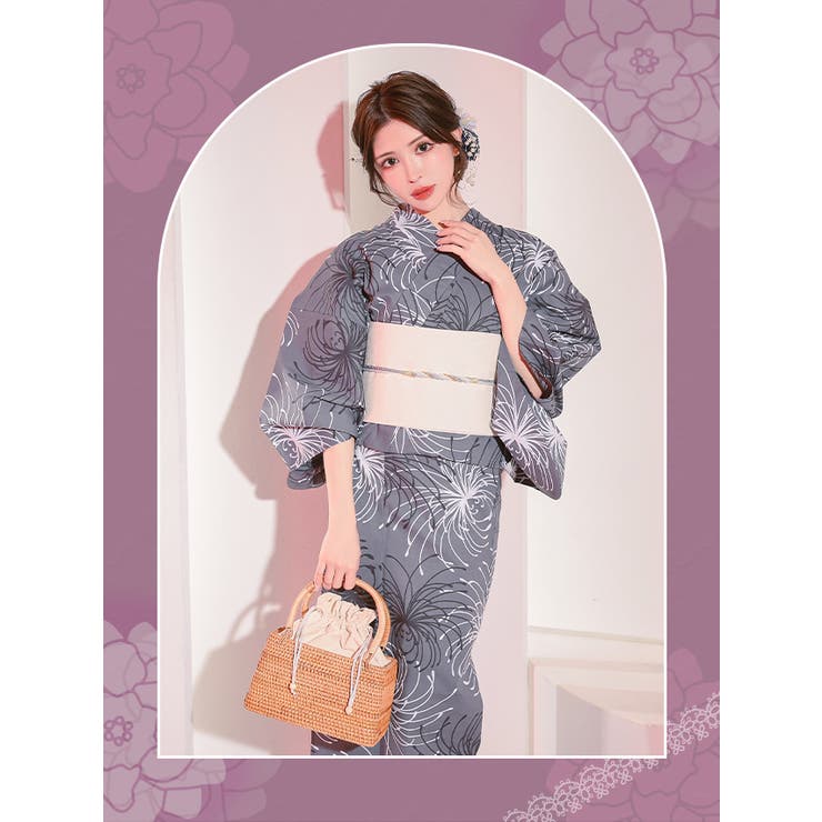 【⏱タイムSALE】Tika 浴衣 糸菊柄 グレー レディース モノトーン糸菊×グレー地浴衣2点セット 浴衣セット レディース