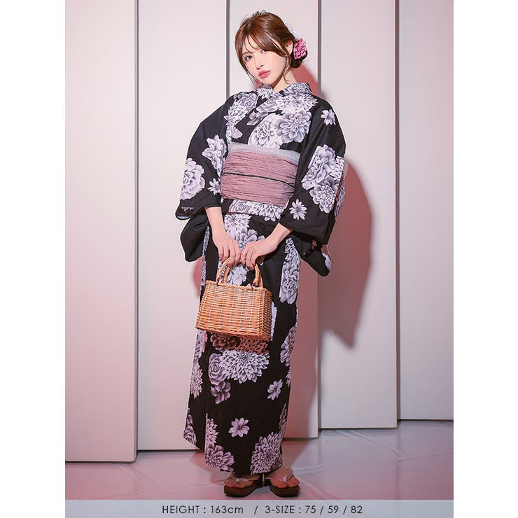 Tika 浴衣 妖艶シリーズ エレガントフラワー柄浴衣2点セット セクシー浴衣 妖艶浴衣[品番