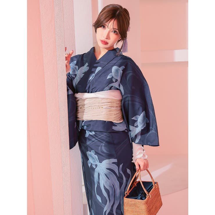 tika浴衣　妖艶浴衣 モノトーン×ビッグフラワー柄浴衣3点セット 妖艶浴衣 セクシー