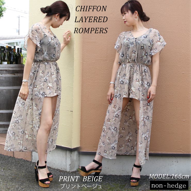 シフォンレイヤードロンパース ショートパンツ シフォンワンピース[品番：NHGW0000681]｜non-hedge  （ノンヘッジ）のレディースファッション通販｜SHOPLIST（ショップリスト）