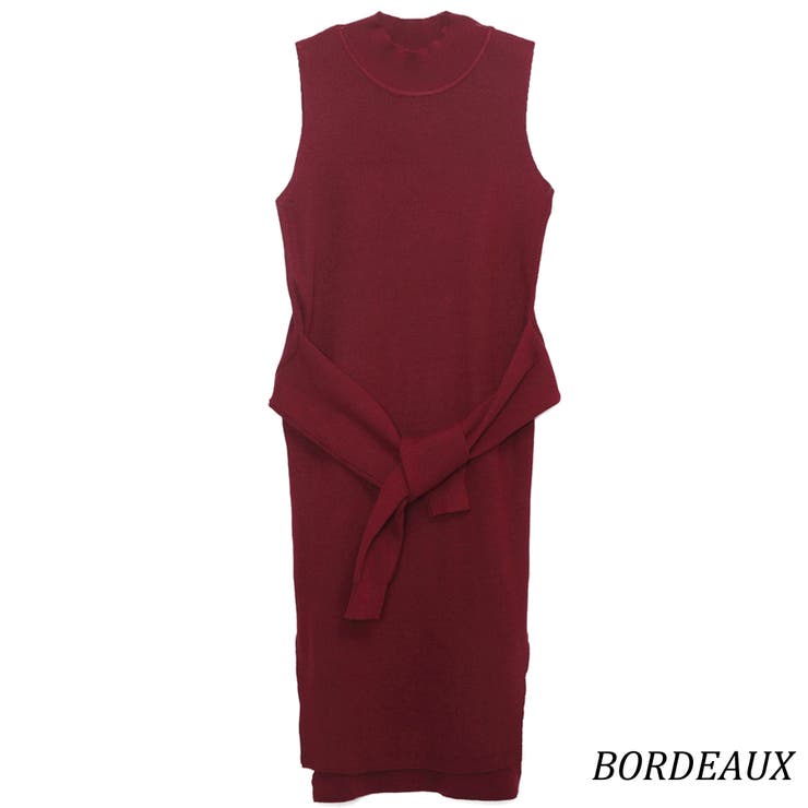 ハイネック前しばりノースリーブワンピース タートルネック 腰巻き