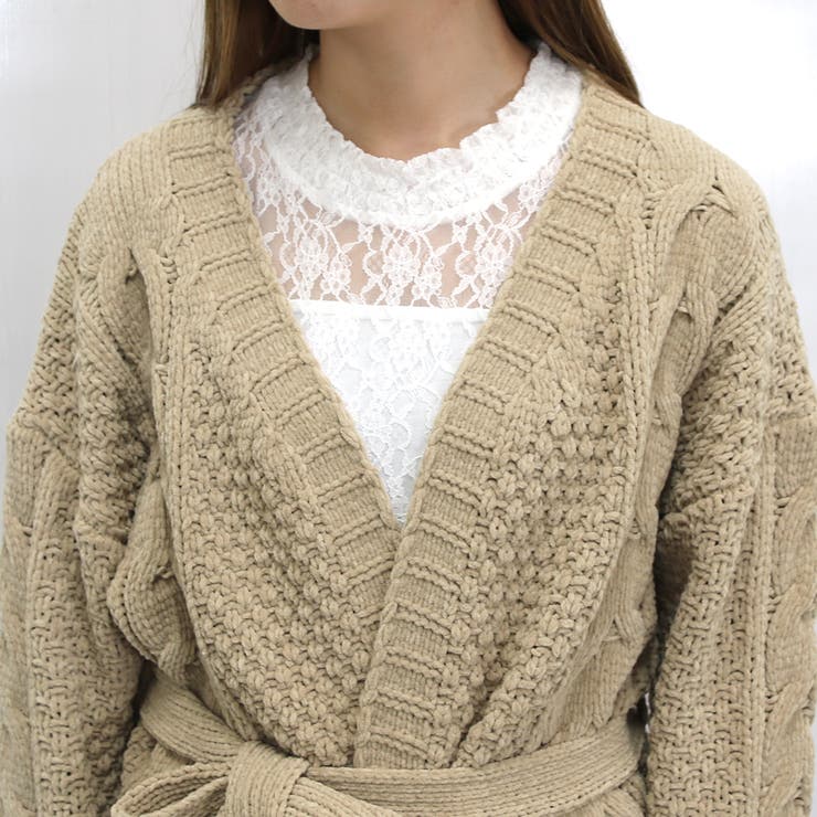 ケーブルニットカーディガン ケーブル編み ガウン[品番：NHGW0000812