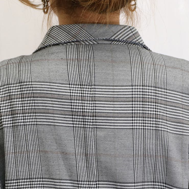 チェック柄テーラードジャケットワイドパンツセットアップ レディース