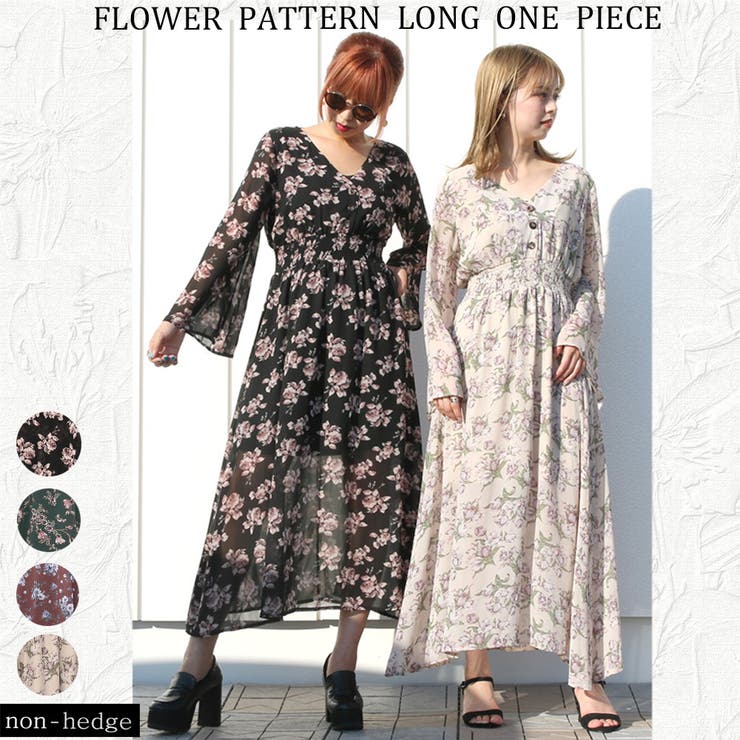 ROSEBUD /美品/花柄/ロングワンピース/ブラックカラー/チャイナボタン ROSEBUD /美品/花柄/ロングワンピース/ブラックカラー/チャイナ