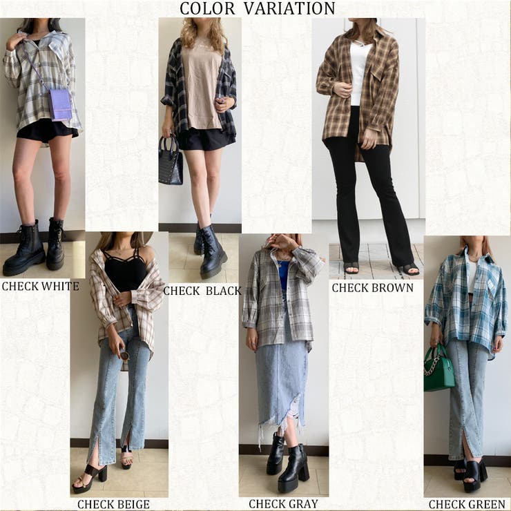 オーバーサイズチェックシャツ レディース ファッション[品番