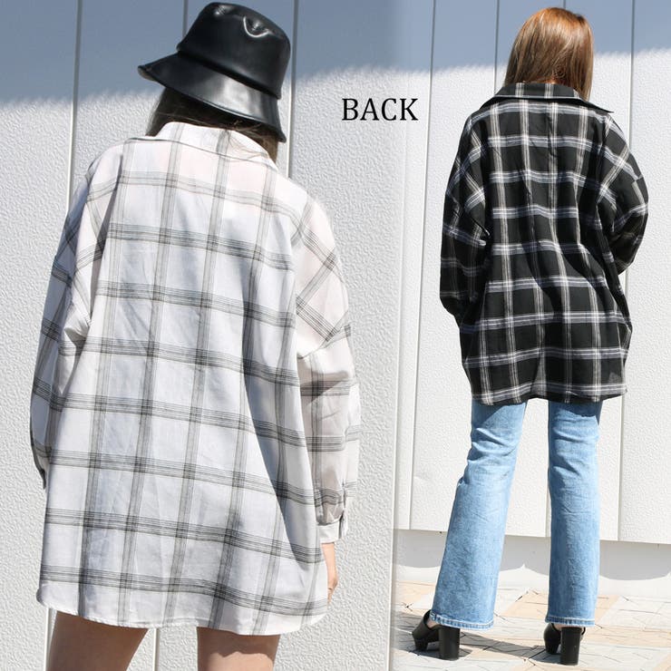 オーバーサイズチェックシャツ レディース ファッション[品番
