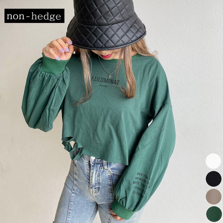 袖ロゴクロップドトップス レディース ファッション | non-hedge  | 詳細画像1 
