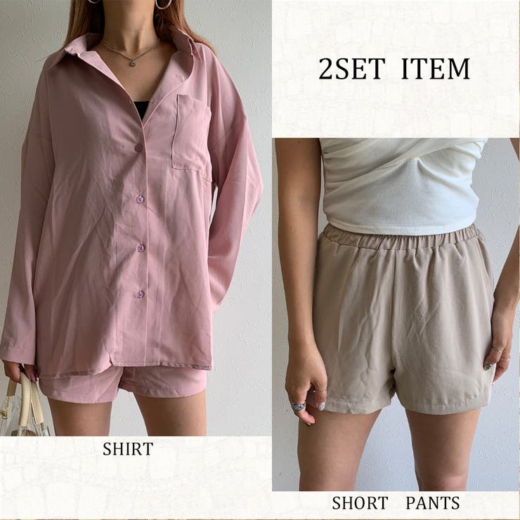 シャツ ショートパンツセットアップ レディース[品番：NHGW0002517