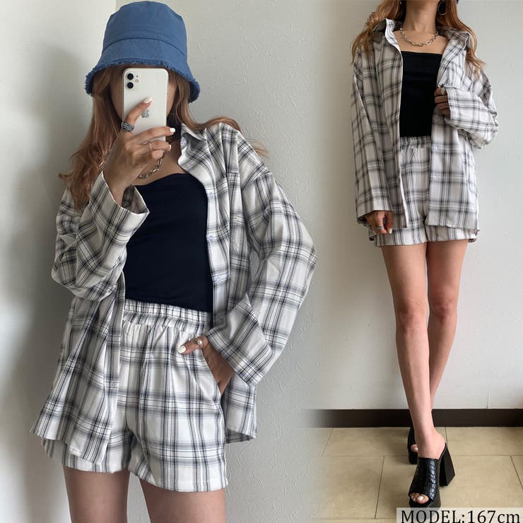 シャツ ショートパンツセットアップ レディース[品番：NHGW0002517