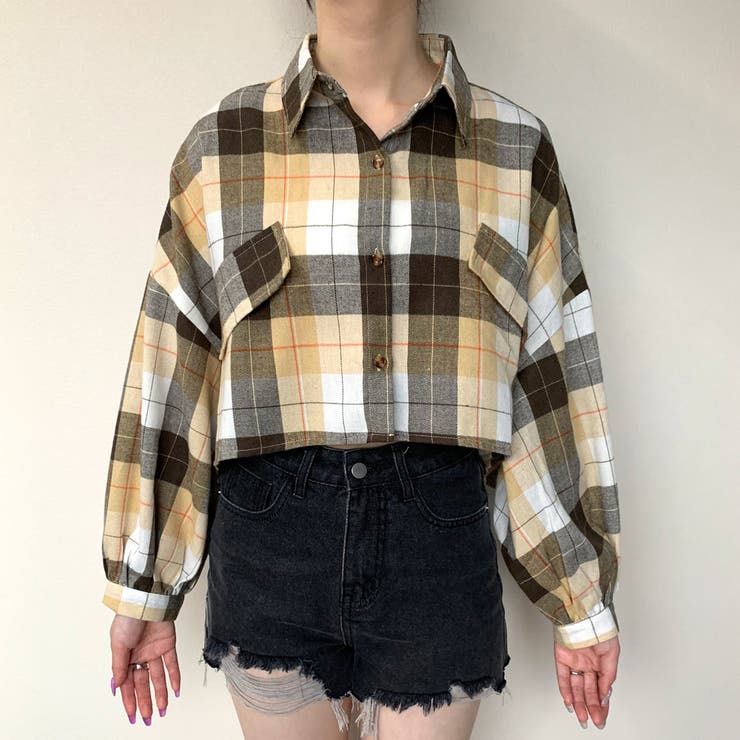 チェック柄ショート丈シャツ