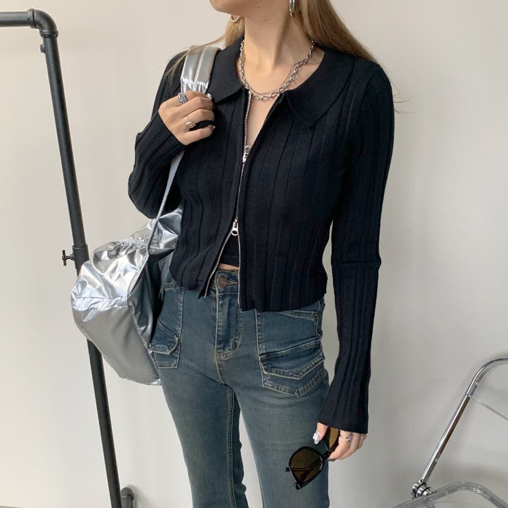 クロ | ダブルZIP襟付きニットトップス | non-hedge 