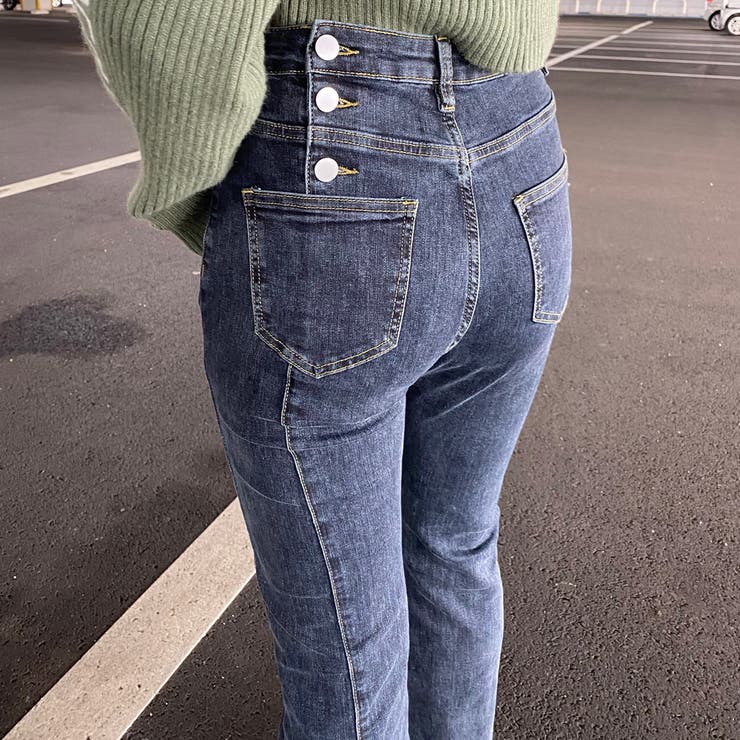 バックボタンデニムフレアパンツ[品番：NHGW0002890]｜non-hedge