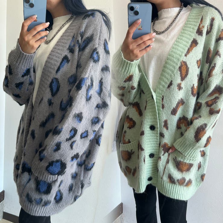 ひょう柄シャギーニットカーディガン[品番：NHGW0003083]｜non-hedge