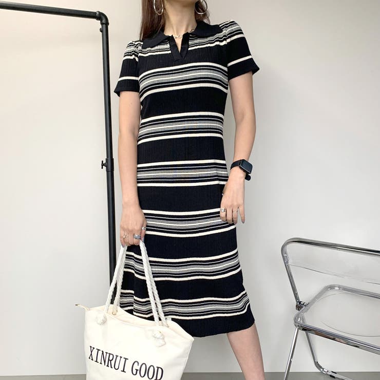 ボーダーポロシャツワンピース | non-hedge  | 詳細画像1 