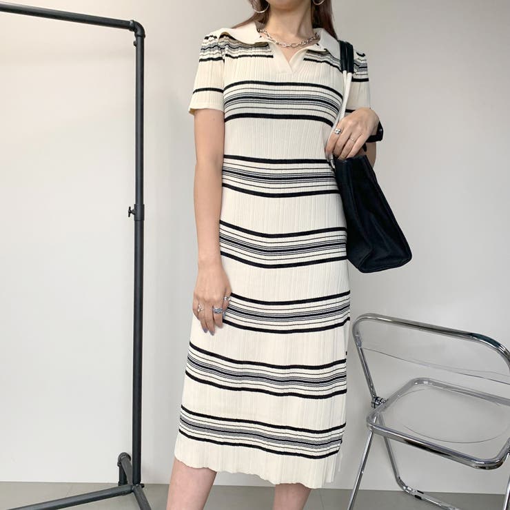 アイボリー | ボーダーポロシャツワンピース | non-hedge 