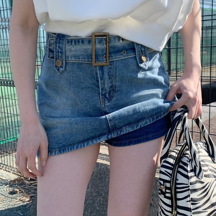 ベルト付きフェイクスカートショートパンツ[品番：NHGW0003684]｜non